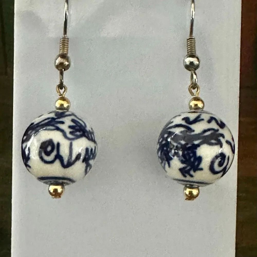 Blue & White Porcelain Bead Earrings